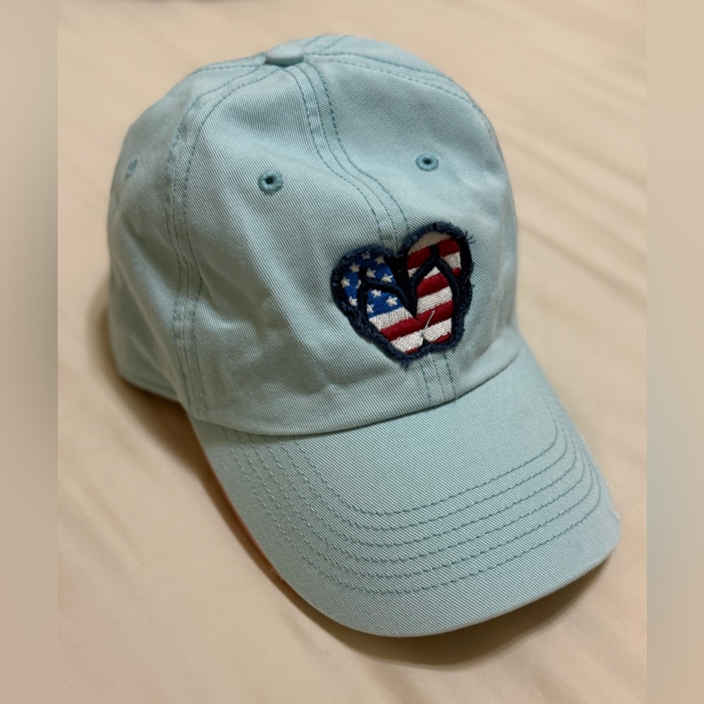 Life is Good Light Blue USA Flag Flip Flop Hat Adjustable Cap